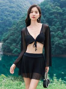 DAZY 4 cái/bộ Bikini Set đi biển mùa hè - màu đen - Xem 1