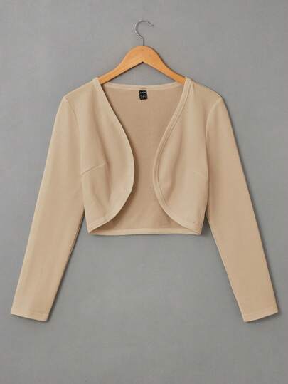SHEIN EZwear Solid Open Front Crop Jacket In Fall/Winter