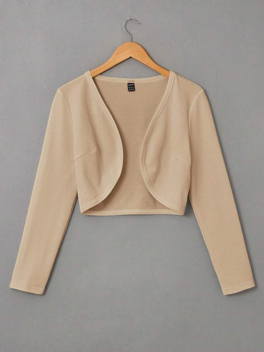 SHEIN EZwear Solid Open Front Crop Jacket In Fall/Winter