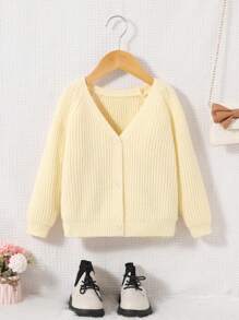 SHEIN 女小童條紋針織插肩袖開襟衫 - 杏色 - 查看 1