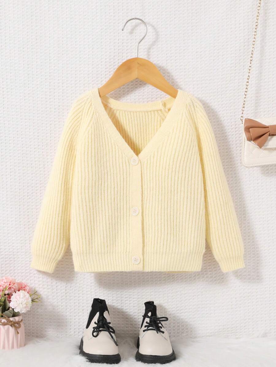 SHEIN 女小童條紋針織插肩袖開襟衫 - 杏色 - 查看 1