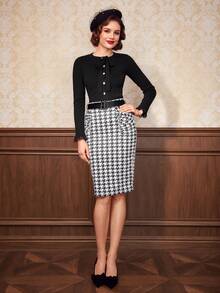 SHEIN DECDS 女款有扣透視袖毛衣,帶蝴蝶結細節 - 黑色 - 查看 4