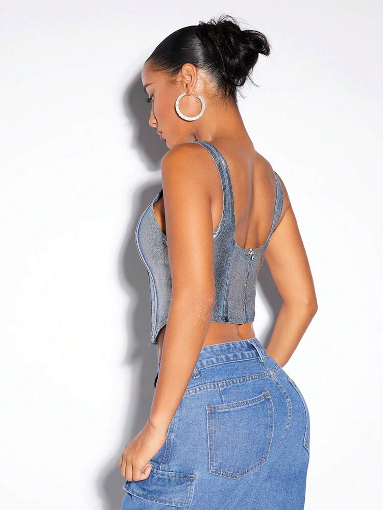 Asymmetrical Hem Denim Top