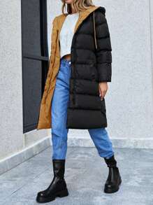 SHEIN Cottnline Women's Hooded Padded Jacket - Black - View 5