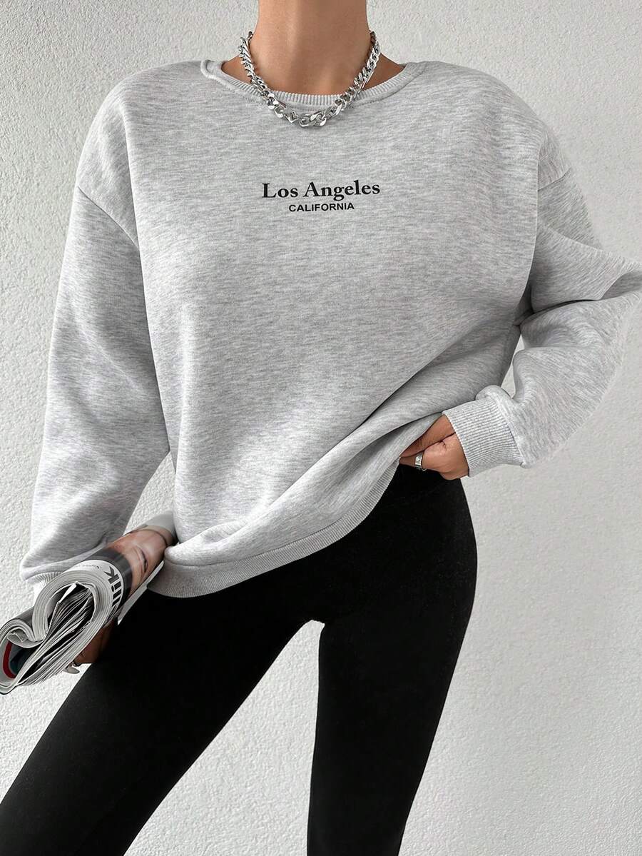 Cottnline Slogan Graphic Drop Shoulder Sweatshirt - Grey - View 1