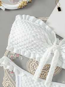 Swim Mod Summer Beach Women's Front Knot Bandeau Bikini Set - White - View 3