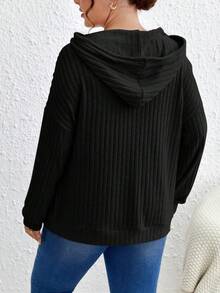 SHEIN Frenchy Áo nỉ cỡ lớn có túi kangaroo, vai rớt, dây rút. - màu đen - Xem 2