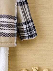 SHEIN 2入組男童休閒學院風暖和厚實絨面料外套和長褲套裝,適用於嬰兒