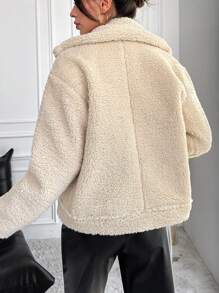 EURMUSE Flap Detail Teddy Jacket - Apricot - View 2