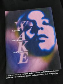 SHEIN EZwear 大碼人像圖案落肩袖運動衫