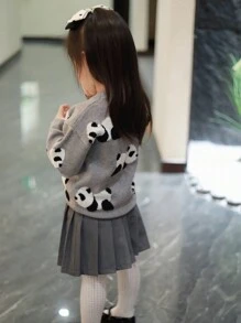 Young Girl Panda Pattern Drop Shoulder Sweater - Grey - View 2