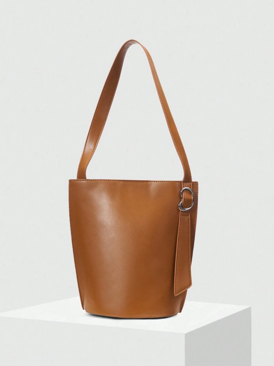 MOTF PREMIUM WOMEN'S SOLID BUCKLE SHOULDER BAG - Brown - View 2