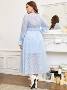 SHEIN Franclia Plus Surplice Neck Flounce Sleeve Dress - Blue - View 2