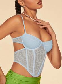 SHEIN BAE Áo hở lưng có đường viền bất đối xứng dành cho nữ - Màu xanh lam - Xem 5