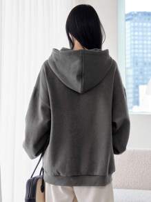 Dazy-Less Women's Solid Color Minimalist Casual Hoodie, Long Sleeve