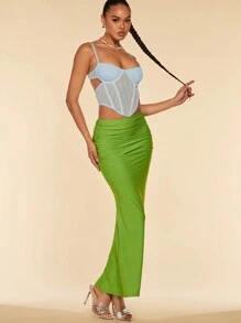 SHEIN BAE Áo hở lưng có đường viền bất đối xứng dành cho nữ - Màu xanh lam - Xem 3