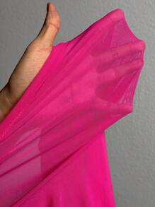 Slaydiva Plus Size Women's Mesh Ruffle Trimmed Co-ord Set - Hot Pink - View 6