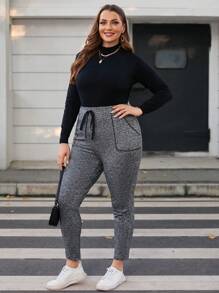 SHEIN LUNE Talla grande Pantalones con nudo con bolsillo oblicuo