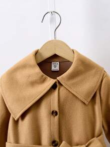 SHEIN 女小童誇大領口腰帶花呢外套 - 駝色 - 查看 5