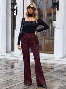 RueChic Allover Print Flare Leg Pants