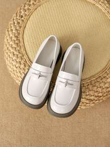 Women's Comfortable Platform Wedge Loafers With Chunky Heel - Beige - View 2