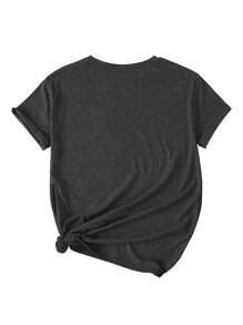 SHEIN EZwear 大碼南瓜&字母圖案T恤 - 深灰色 - 查看 2