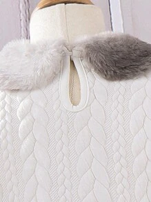 SHEIN 女小童拼接領翻蓋細節洋裝 - 白色 - 查看 3