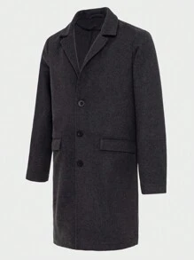RueChic Men Lapel Neck Flap Detail Overcoat - Dark Grey - View 5