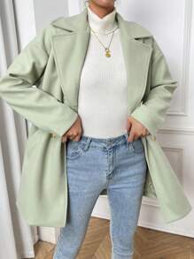 Chiquease 西裝領雙排釦落肩袖花呢外套 - 薄荷綠 - 查看 4