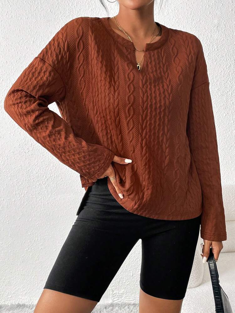 Notched Neck Drop Shoulder Tee
