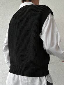EURMUSE 1入組素色毛衣背心 - 黑色 - 查看 2