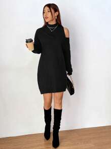 SHEIN Unity de cuello alto de hombros caídos Jersey & tejido Vestido
