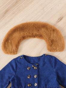 Baby Girl Borg Collar Double Breasted Coat & Hat - Blue - View 4