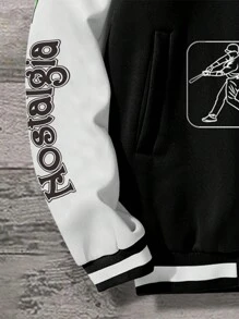 Manfinity EMRG Nam Đồ họa chữ & hoa Sọc trang trí Khối màu Áo khoác Đại học - Đen và trắng - Xem 5