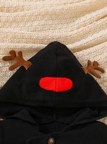 SHEIN Young Boy 3D Ear Design Double Breasted Hooded Cardigan - Black - View 4