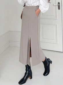 DAZY High Waist Split Thigh Skirt - Apricot - View 1