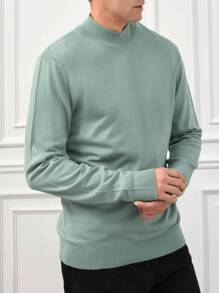 RueChic Men Solid Mock Neck Sweater - Olive Green - View 3