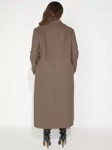 SHEIN SXY Plus Lapel Neck Pocket Patched Overcoat - Brown - View 2