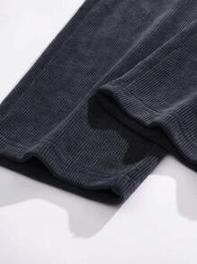 男士灯芯绒直筒裤，宽松休闲裤，纯色，百搭 - 深灰色 - 查看 5