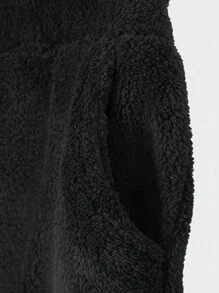 RueChic Nam Thêu Chữ Túi kangaroo Teddy Hoodie & Quần - màu đen - Xem 6