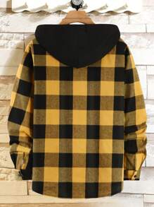 Manfinity Hypemode Men Buffalo Plaid Print Drawstring Hooded Shirt Without Tee - Yellow - View 2