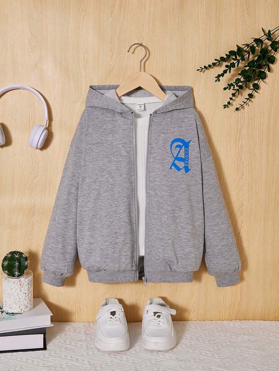 Tween Girl Letter Graphic Zip Up Hoodie