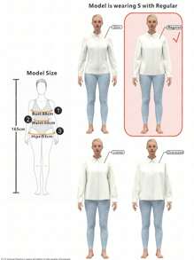 SHEIN Clasi Áo sơ mi kẻ sọc in bèo nhún cài nút phía trước, áo dài tay - Màu xanh nhạt - Xem 3