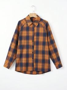 Mulvari 格紋印花插肩袖襯衫 - 橘色 - 查看 1