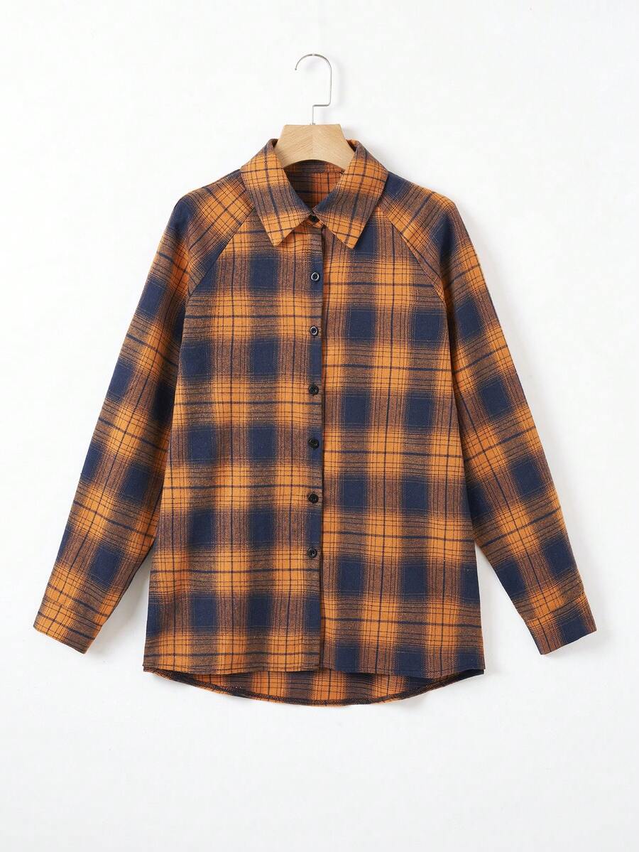 Mulvari 格紋印花插肩袖襯衫 - 橘色 - 查看 1