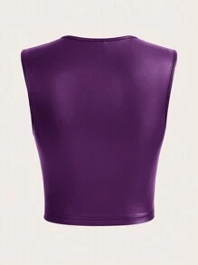 SHEIN ICON Sweetheart Neck PU Leather Tank Top - Purple - View 2