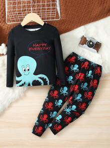 SHEIN Young Boy Cartoon Graphic Snug Fit PJ Set - Multicolor - View 1