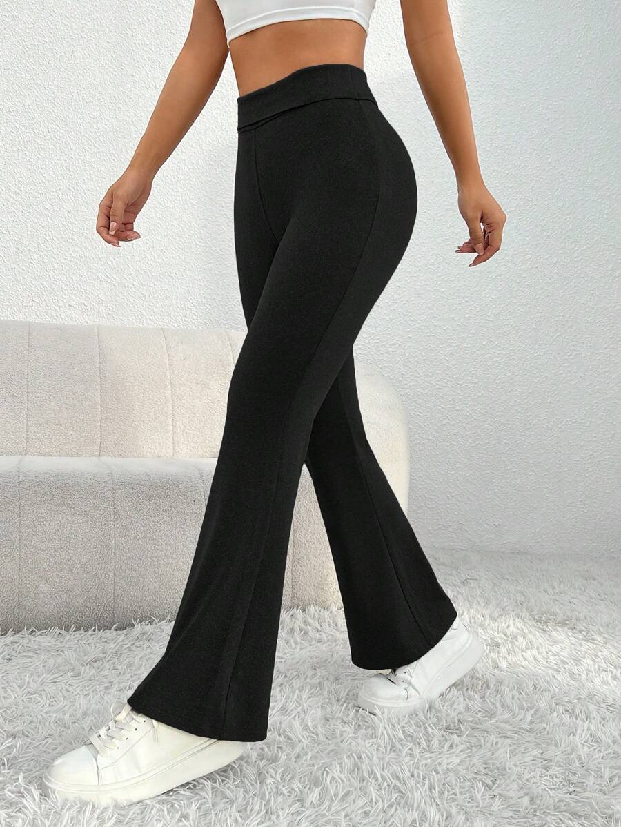 SHEIN PETITE Chất rắn Chân bùng Đen Quần - màu đen - Xem 1
