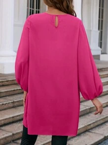 SHEIN Clasi 素色百褶細節直筒洋裝 - 玫紅色 - 查看 2