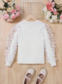 Cô gái Tween Tương phản Đồ trang trí hoa Áo thun - trắng - Xem 2